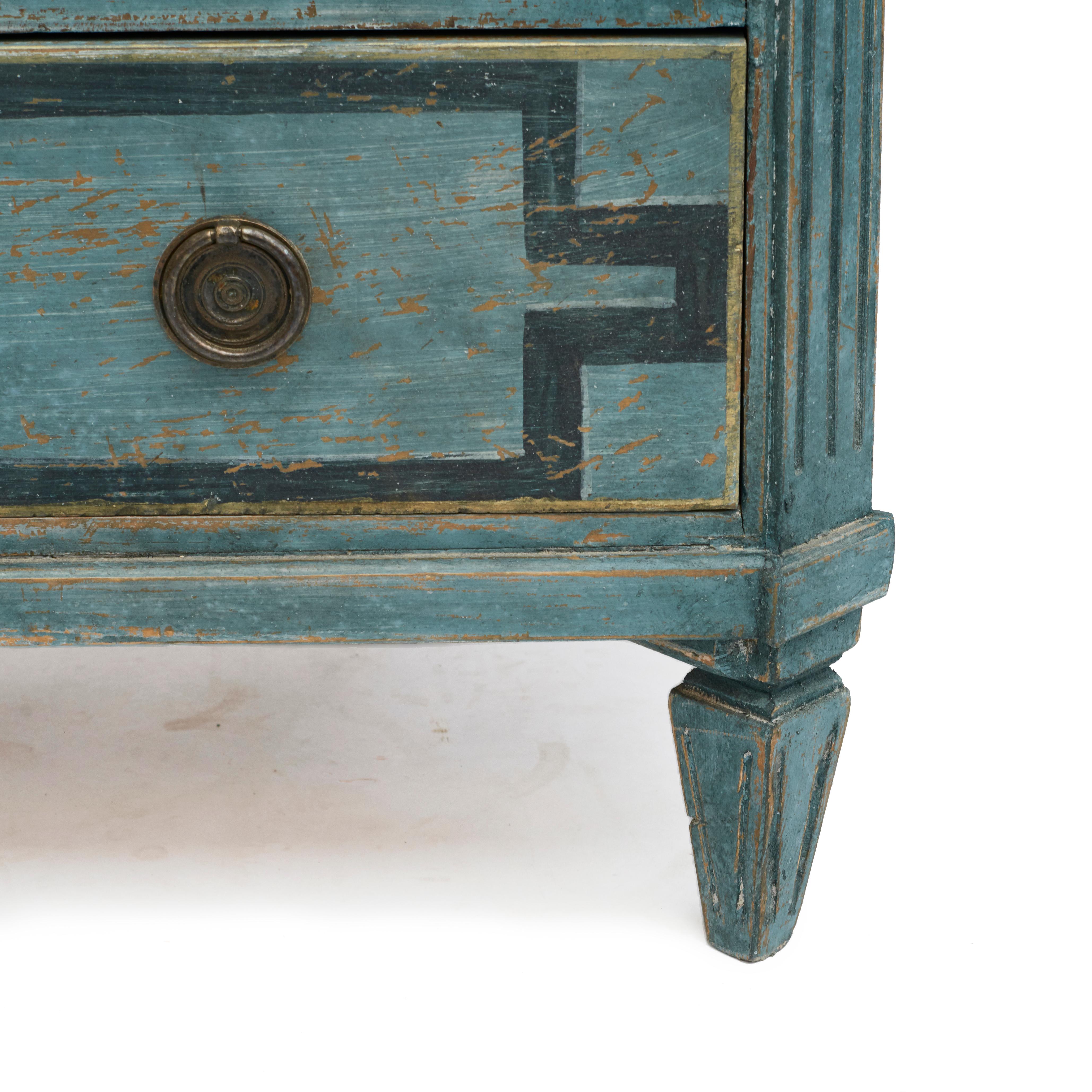 19th Century Pair of Blue Painted Gustavian Style Chest of Drawers