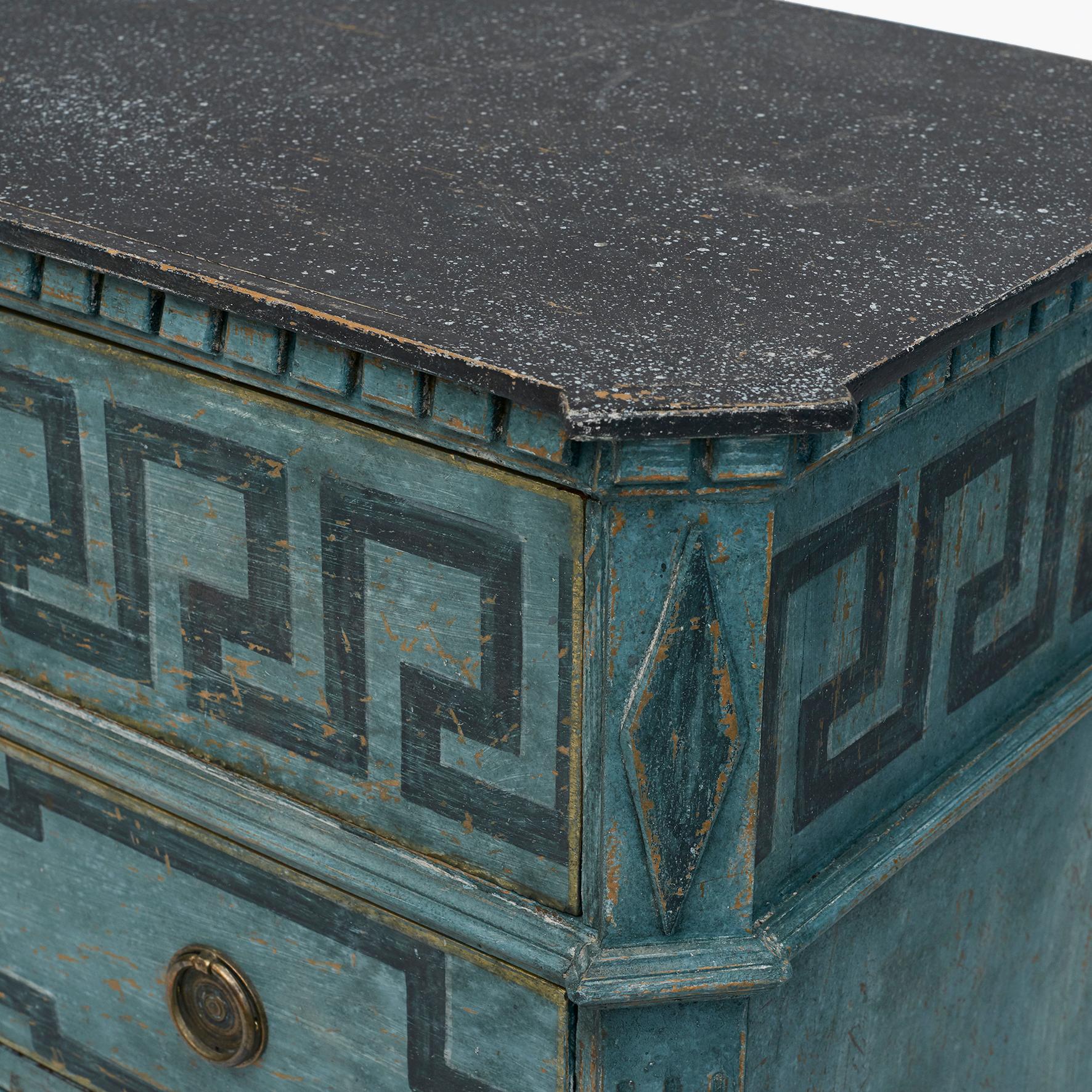 Pine Pair of Blue Painted Gustavian Style Chest of Drawers