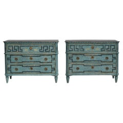 Pair of Blue Painted Gustavian Style Chest of Drawers