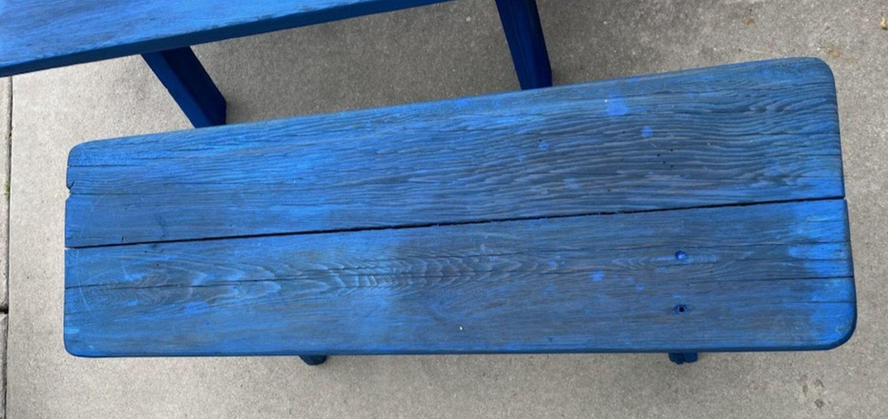 Adirondack Pair of Blue painted Picnic Benches For Sale
