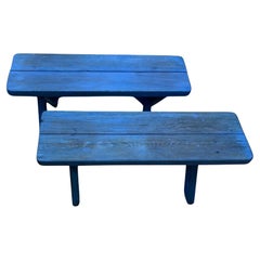 Vintage Pair of Blue painted Picnic Benches