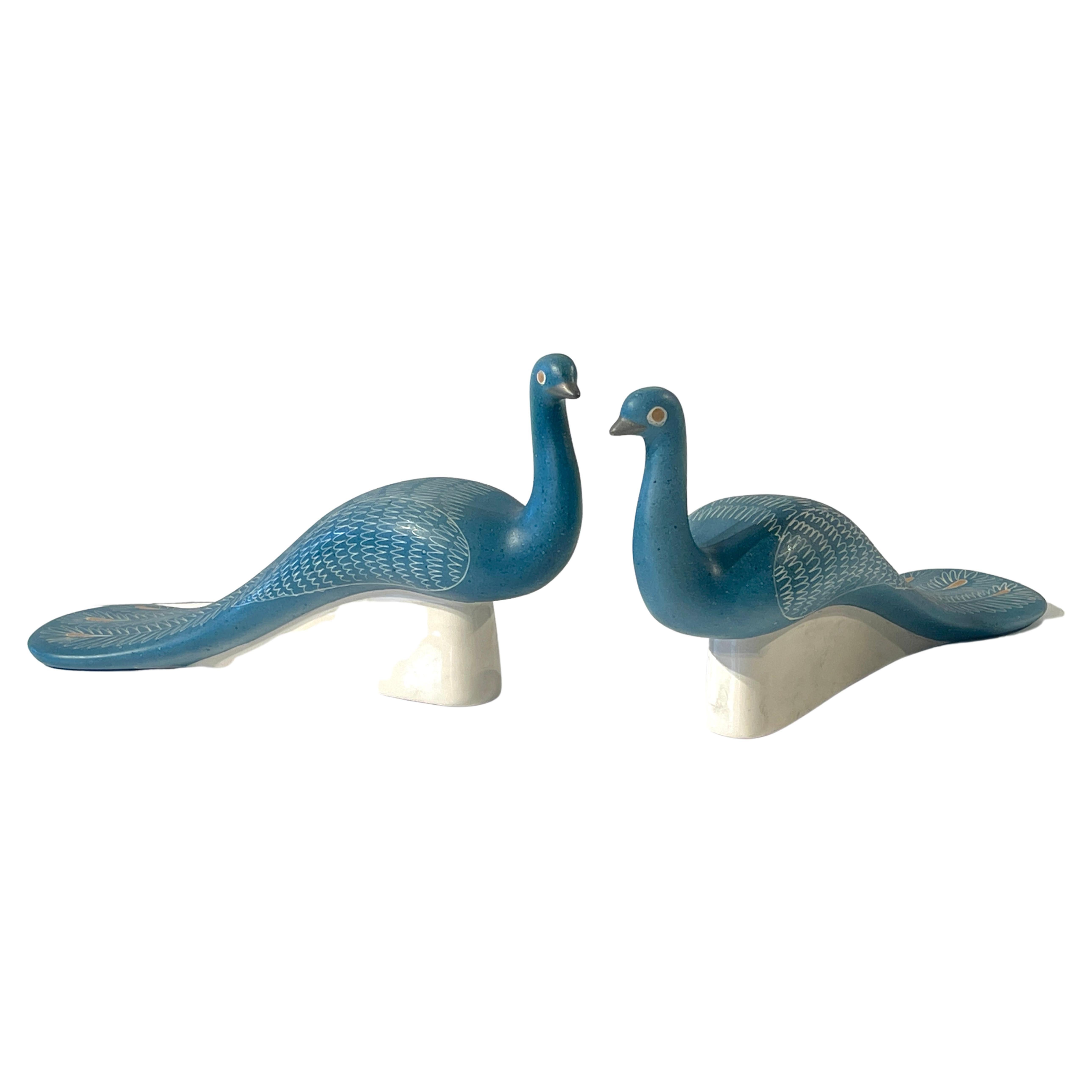 Pair of Blue Peacocks Sculptures, by Waylande Gregory For Sale