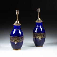 Pair of Blue Porcelain Brass Mounted Vase as Lamps