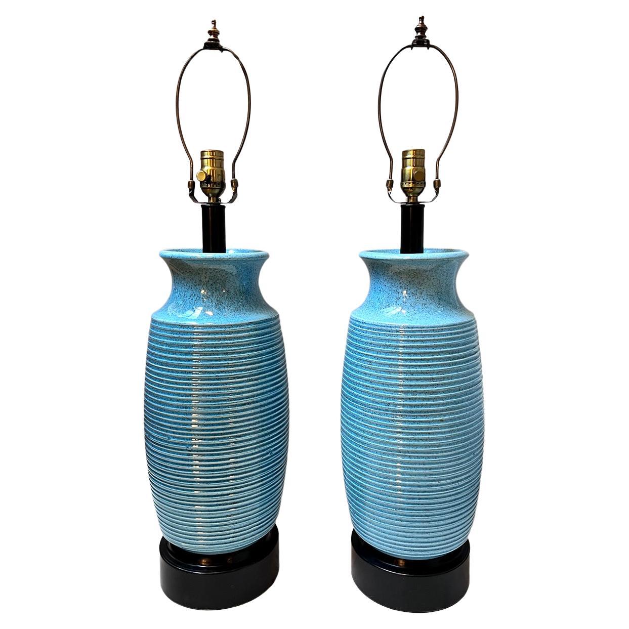 Pair of Blue Porcelain Lamps For Sale