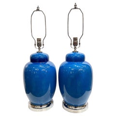 Pair of Blue Porcelain Lamps
