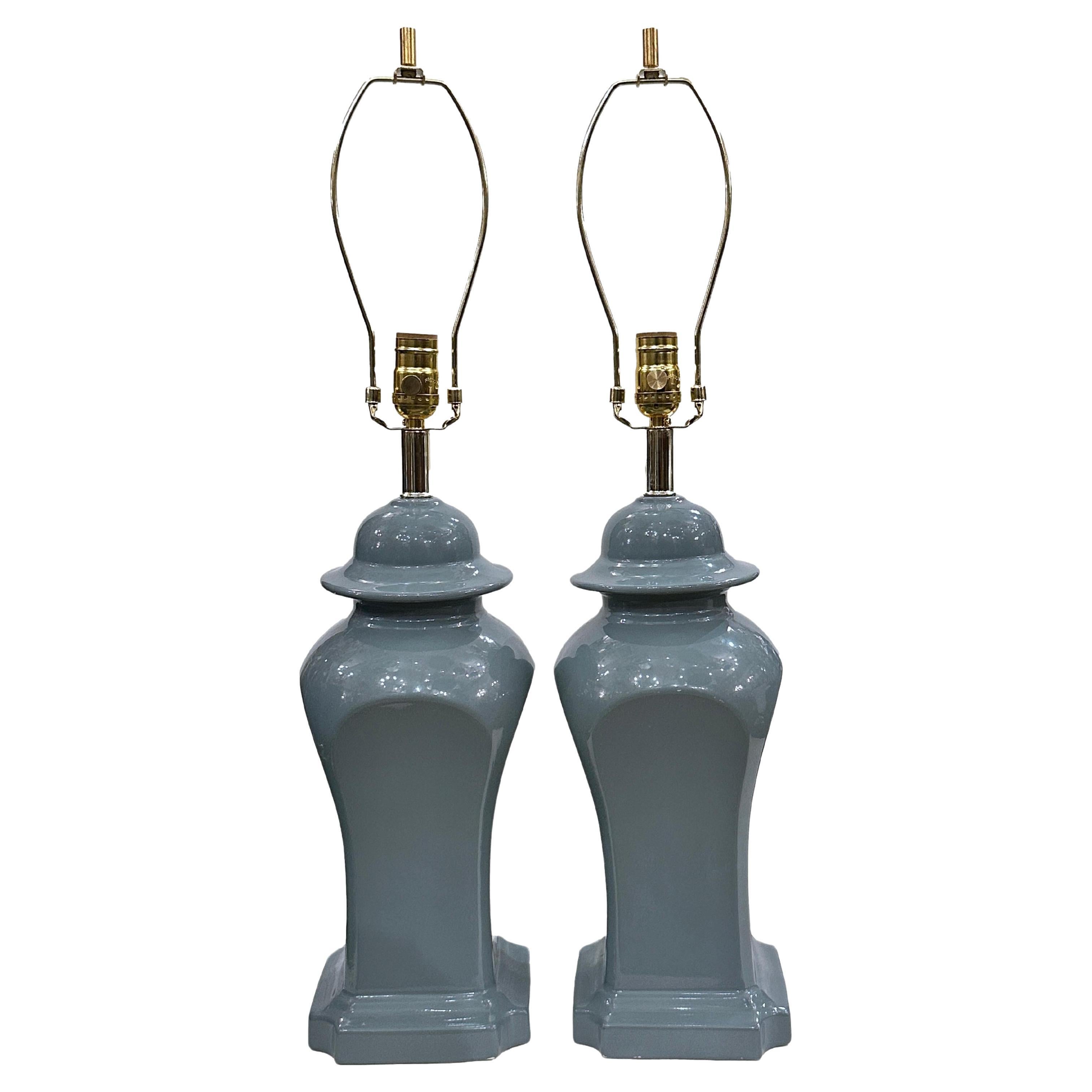 Pair of Blue Porcelain Lamps  For Sale