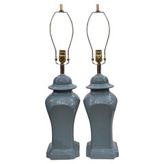 Vintage Pair of Blue Porcelain Lamps 