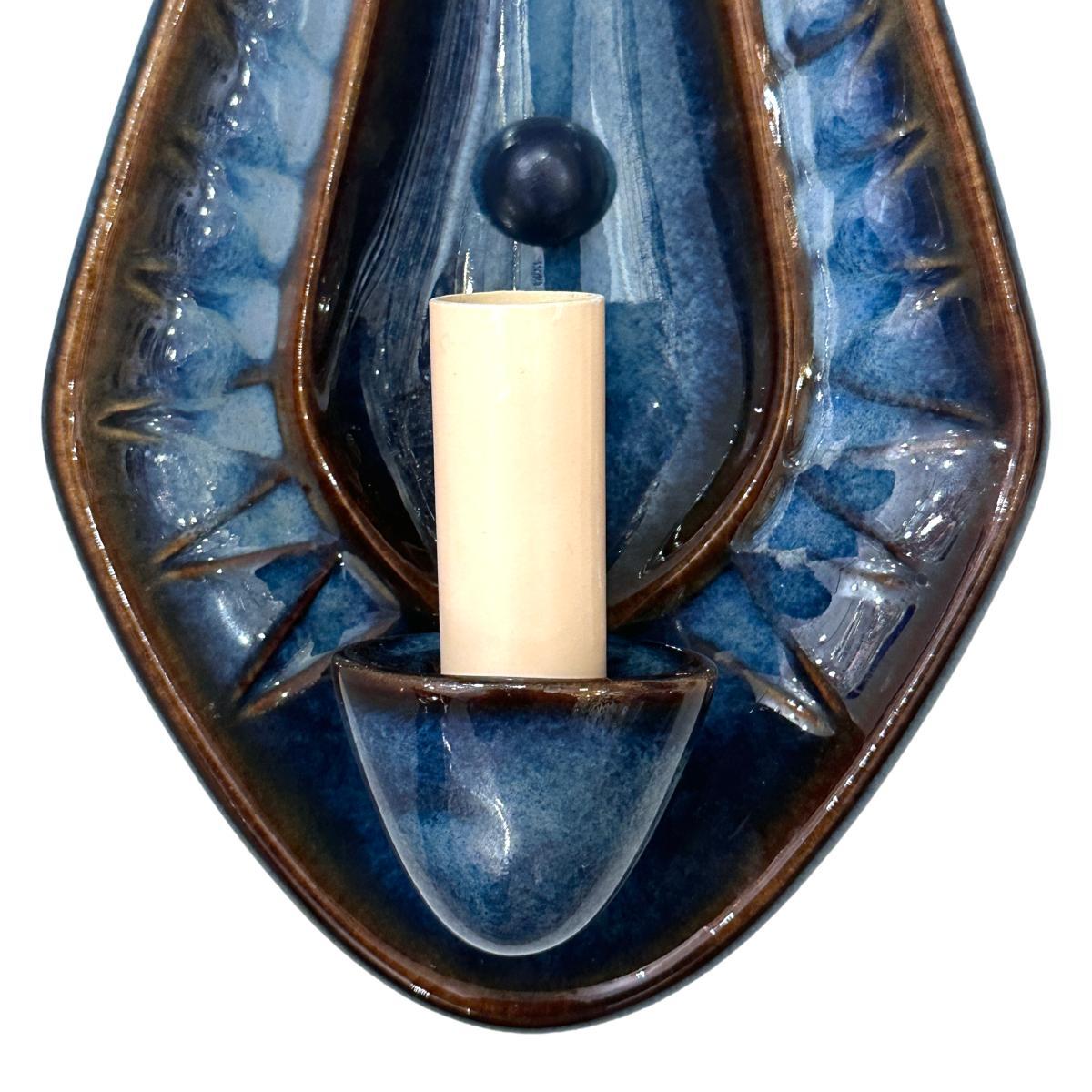 Pair of Blue Porcelain Sconces In Good Condition In New York, NY