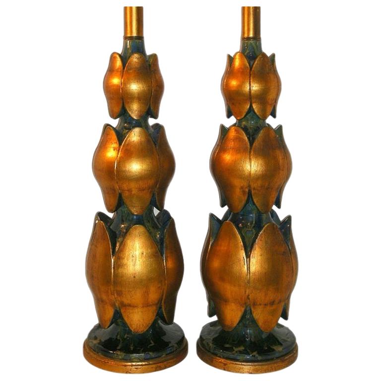 Pareja de lámparas de mesa de porcelana azul