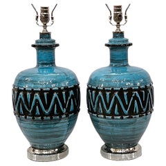Paar Tischlampen aus blauem Porzellan