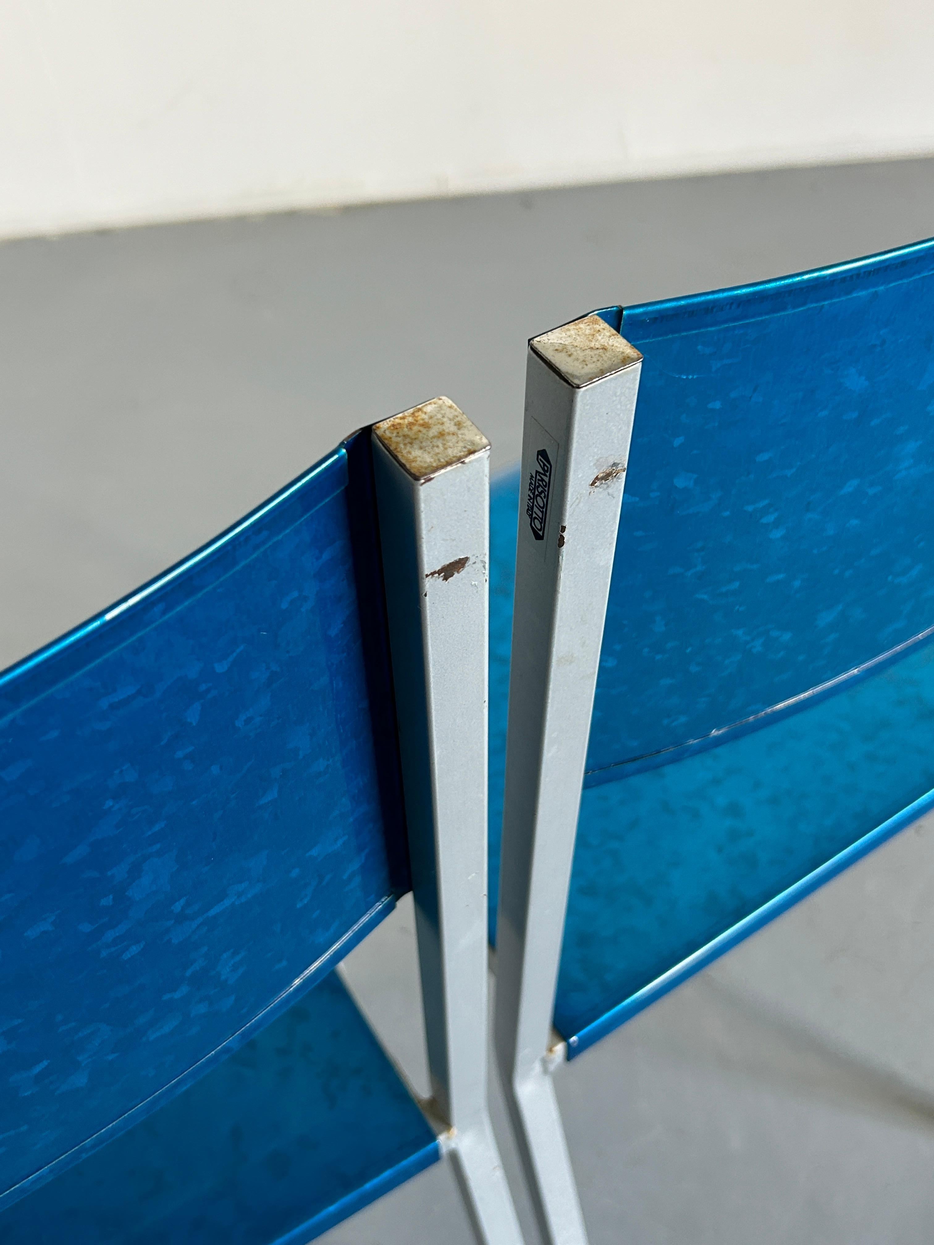 Blaue postmoderne industrielle Metall-Esszimmerstühle aus Metall von Parisotto, Italien, 1980er Jahre, Paar im Angebot 4