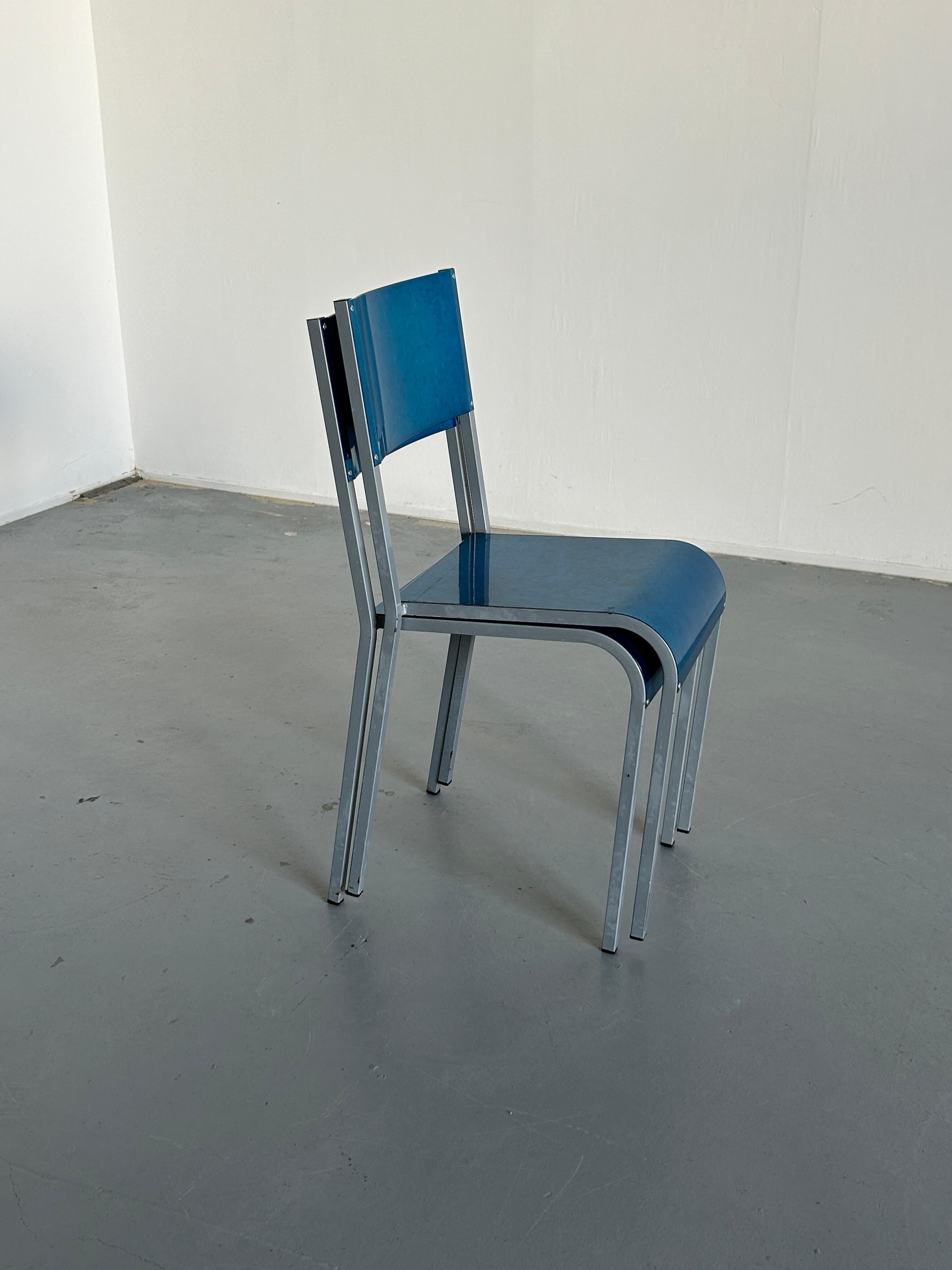 Pair of Blue Postmodern Industrial Metal Dining Chairs by Parisotto, 1980s Italy For Sale 1