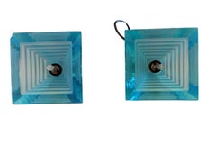 Paar blaue Lampen „Pyramid“ entworfen von Paolo Piva für Mazzega  Muranoglas