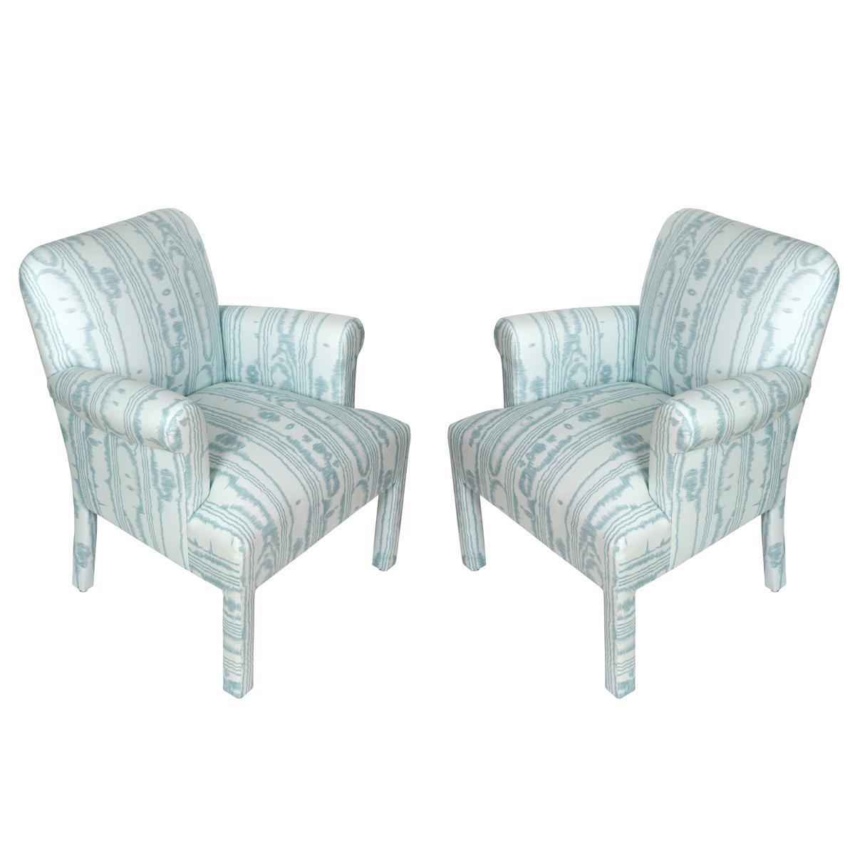 20ième siècle Paire de fauteuils Quadrille Faux Bois Bleu de style Donghia en vente