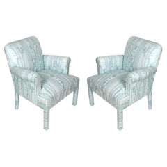 Pair of Blue Quadrille Faux Bois Donghia Style Armchairs