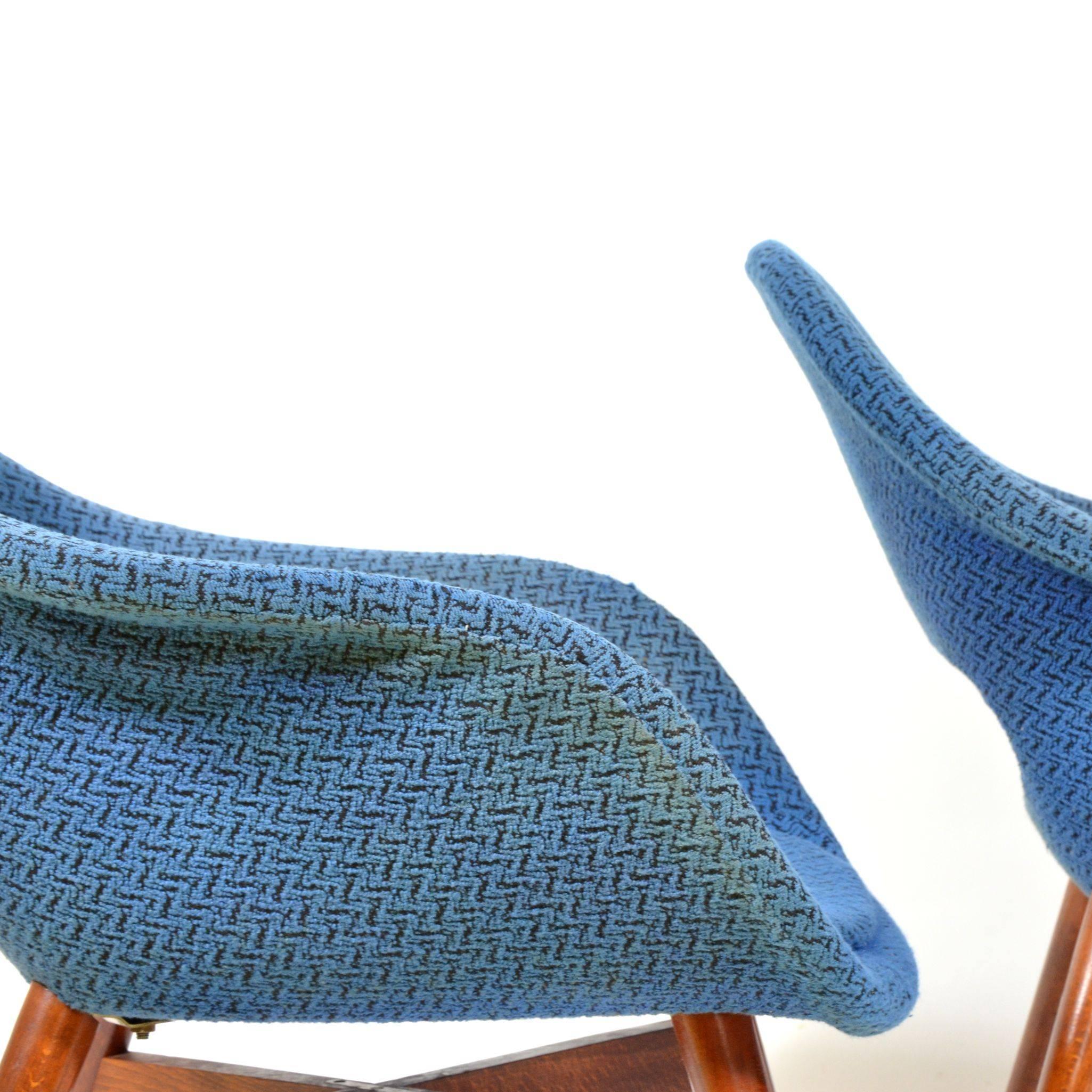 Mid-Century Modern Pair of Blue Shell Chairs by Miroslav Navrátil, 1960s For Sale