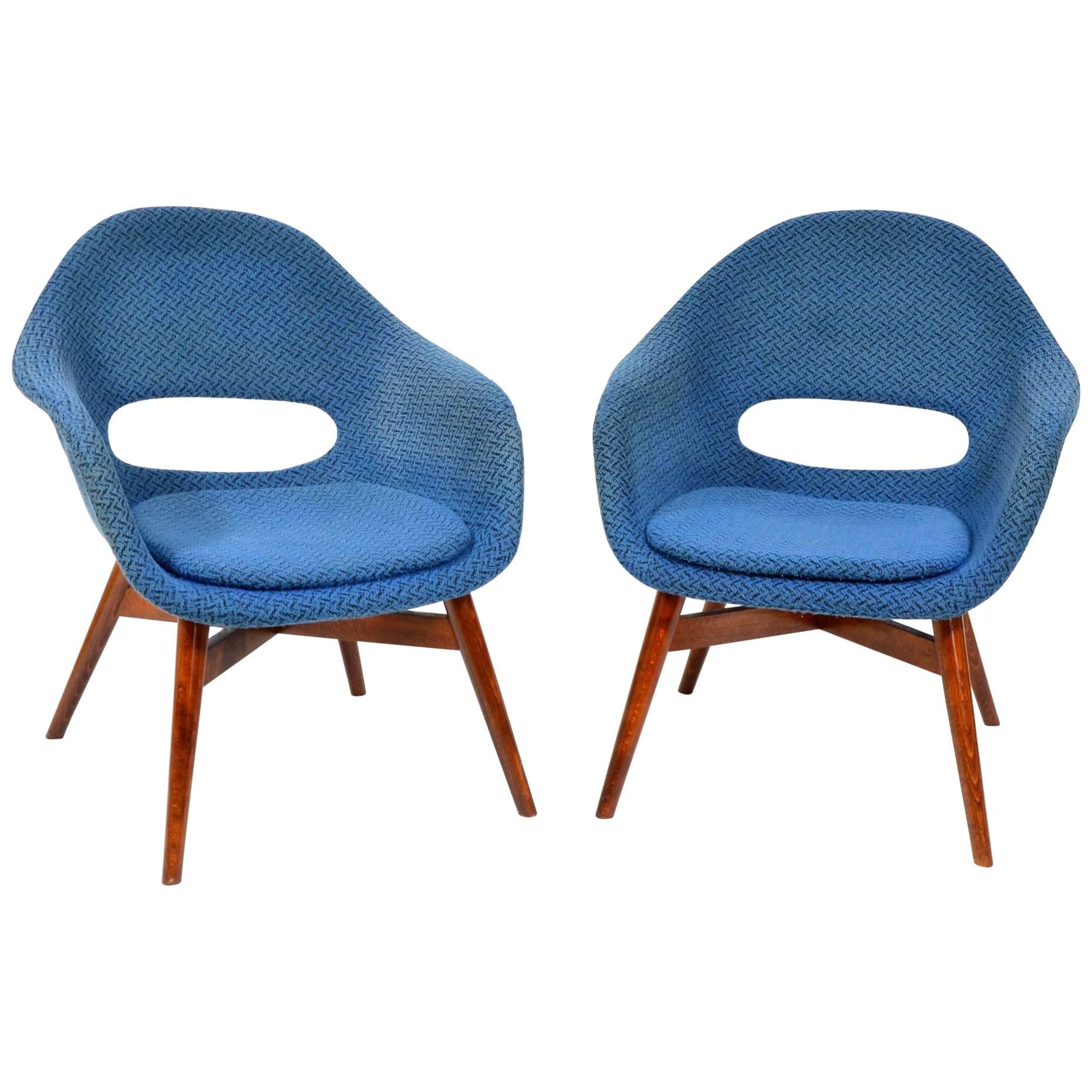 Pair of Blue Shell Chairs by Miroslav Navrátil, 1960s For Sale
