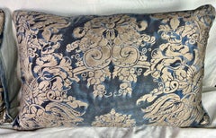 Pair of Blue & Silver Dandolo Patterned Fortuny Textile Pillows