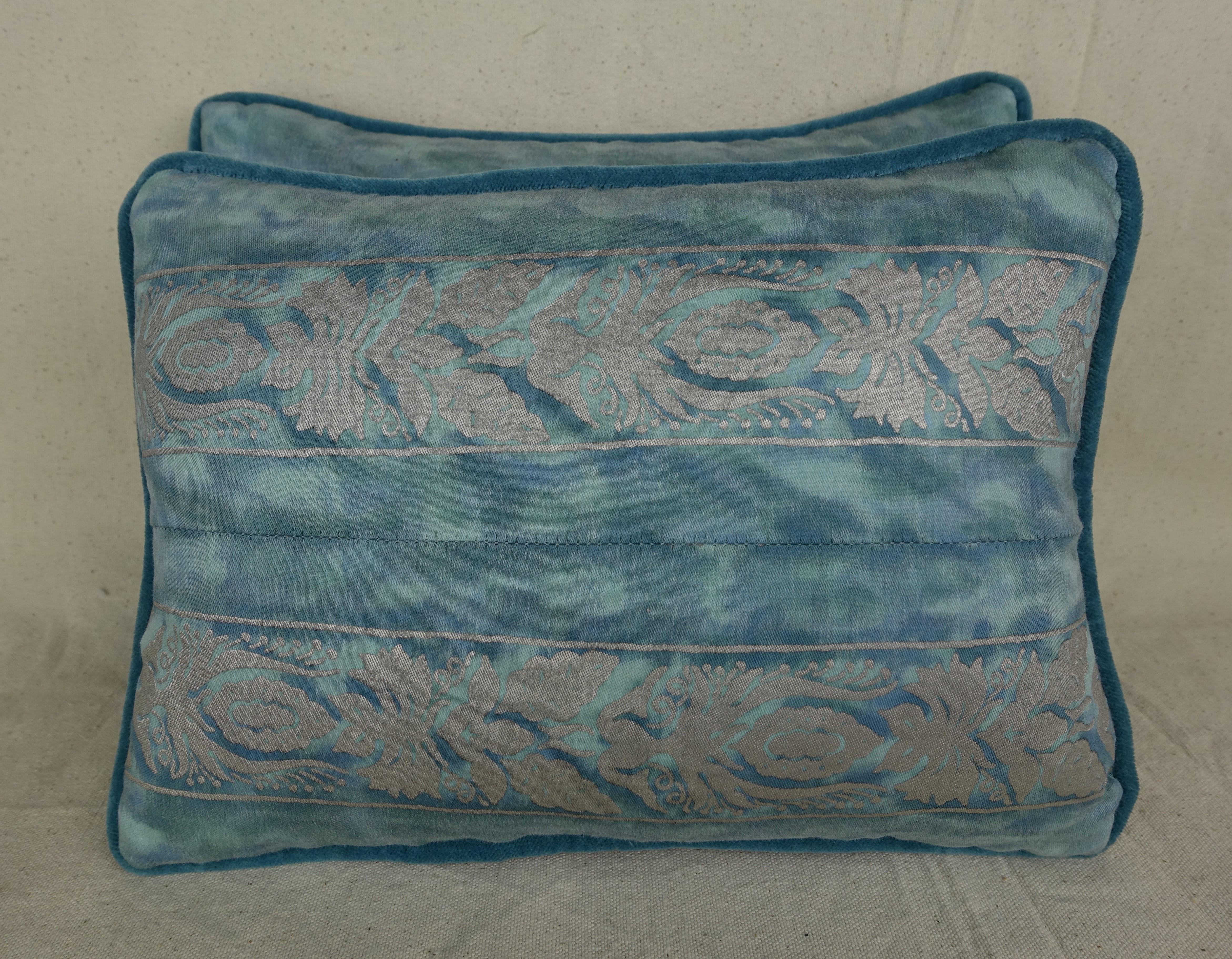 Pair of Blue and Silver Fortuny Pillows In Excellent Condition In Los Angeles, CA