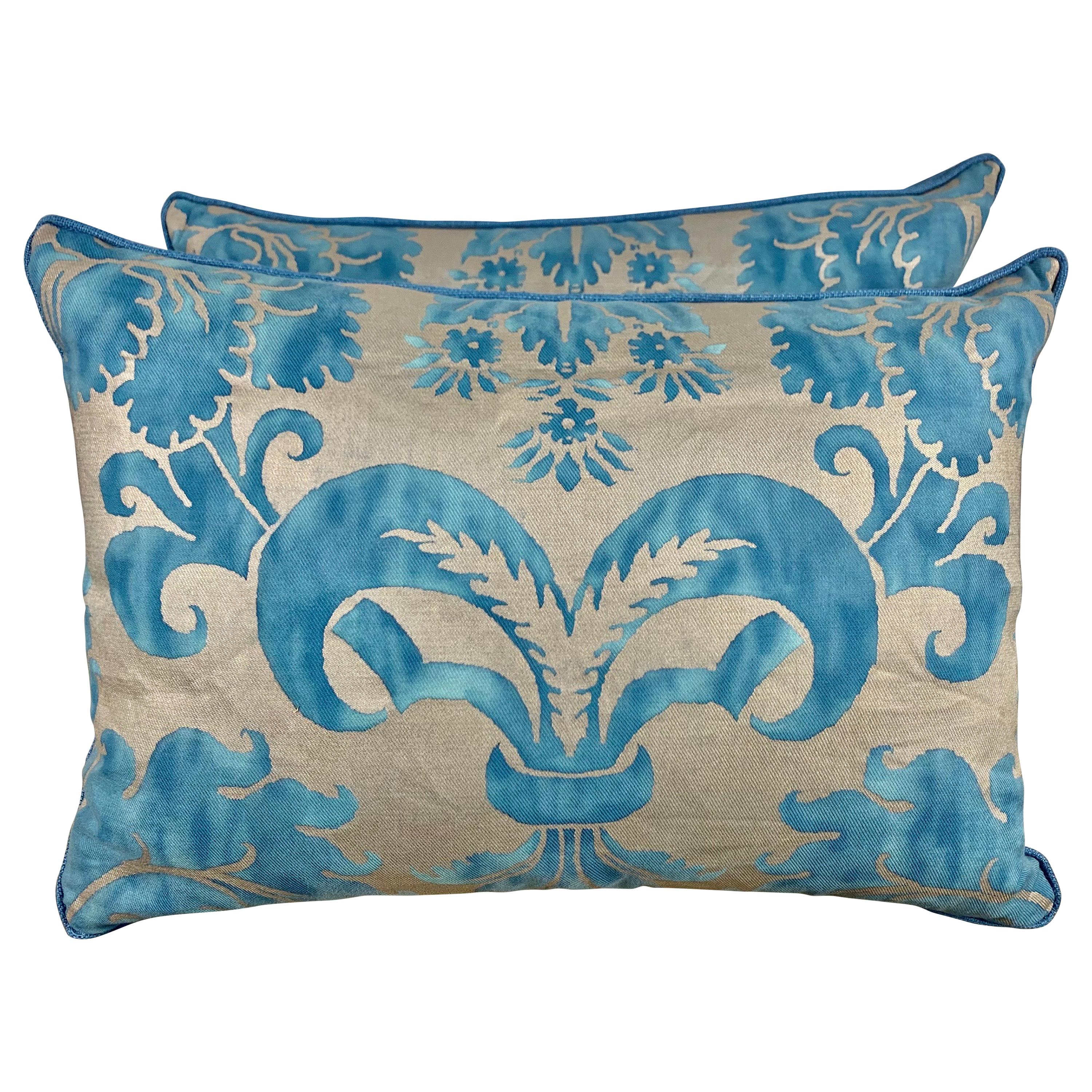 Pair of Blue and Silver Glicine Patterned Fortuny Pillows