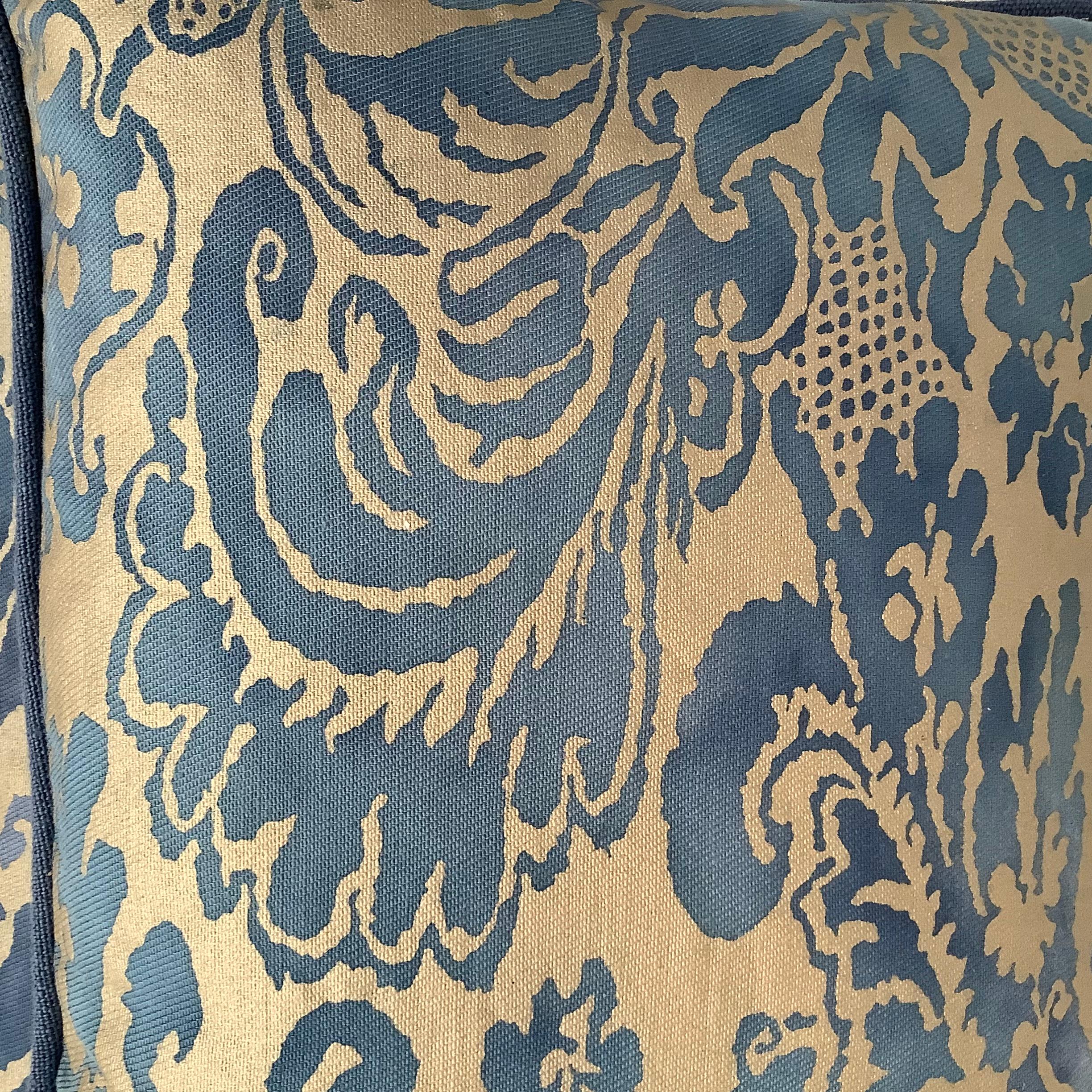 Italian Pair of Blue & Silvery Gold Fortuny Pillows