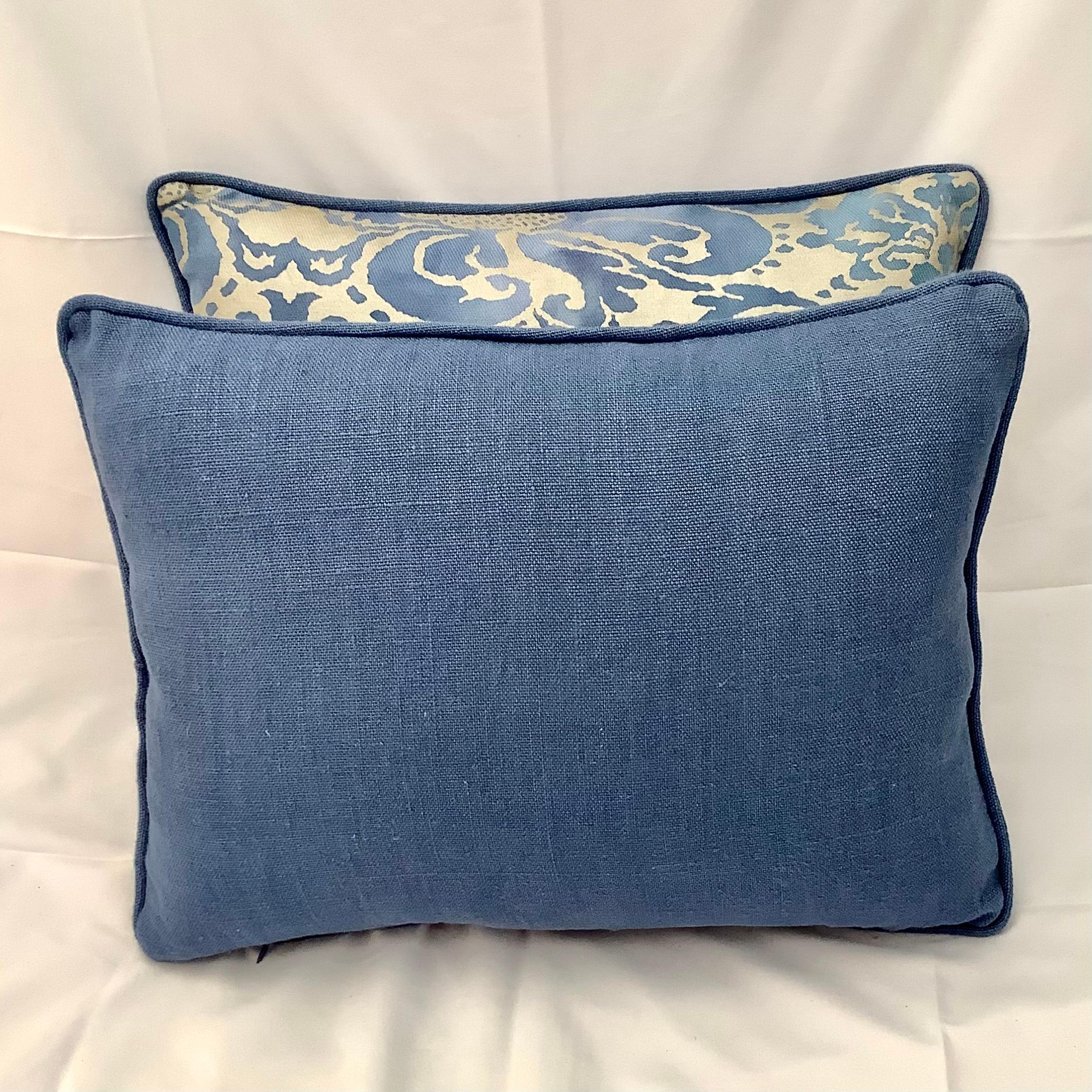 20th Century Pair of Blue & Silvery Gold Fortuny Pillows