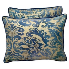 Pair of Blue & Silvery Gold Fortuny Pillows