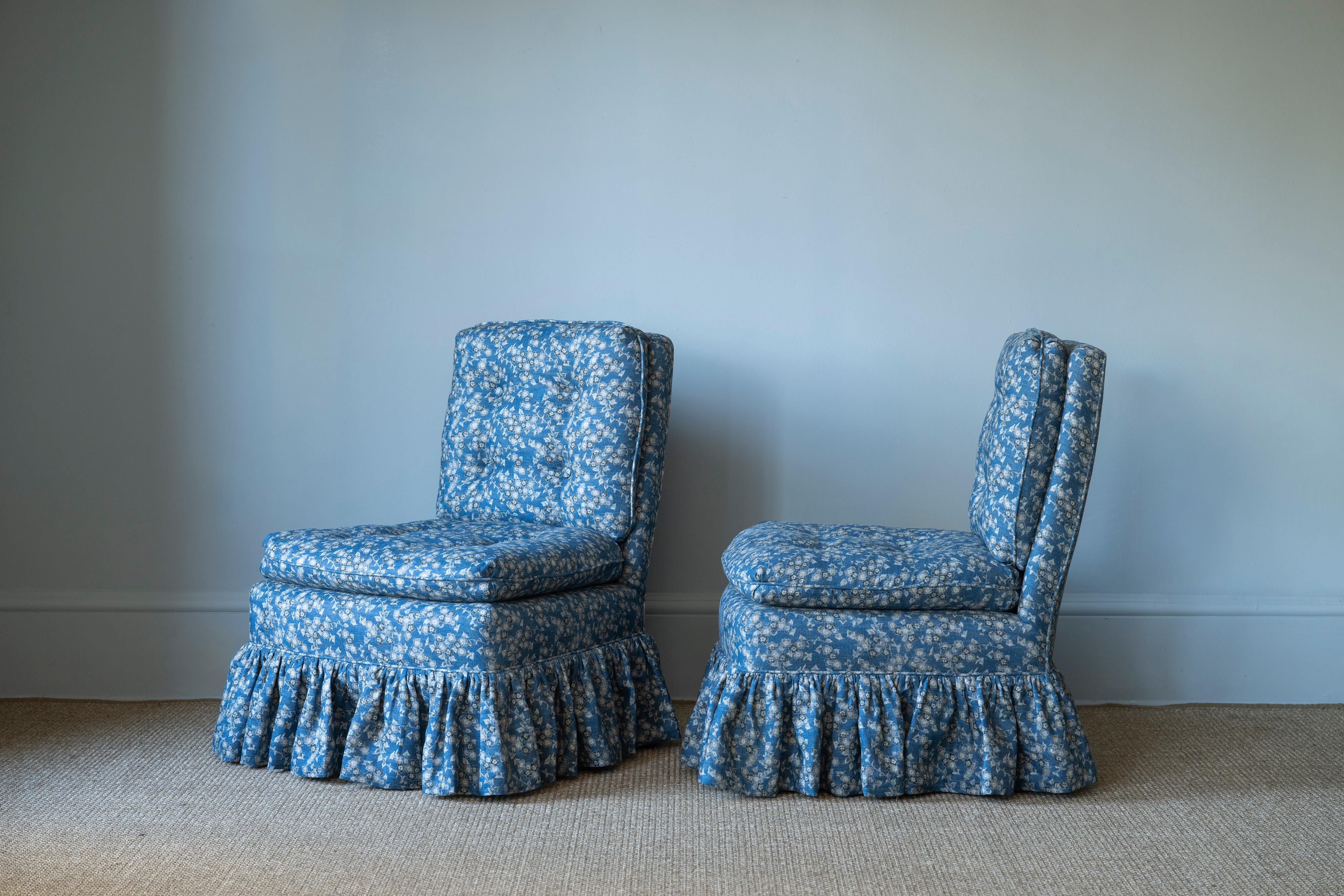 Pair of Blue Slipper Chairs For Sale 1