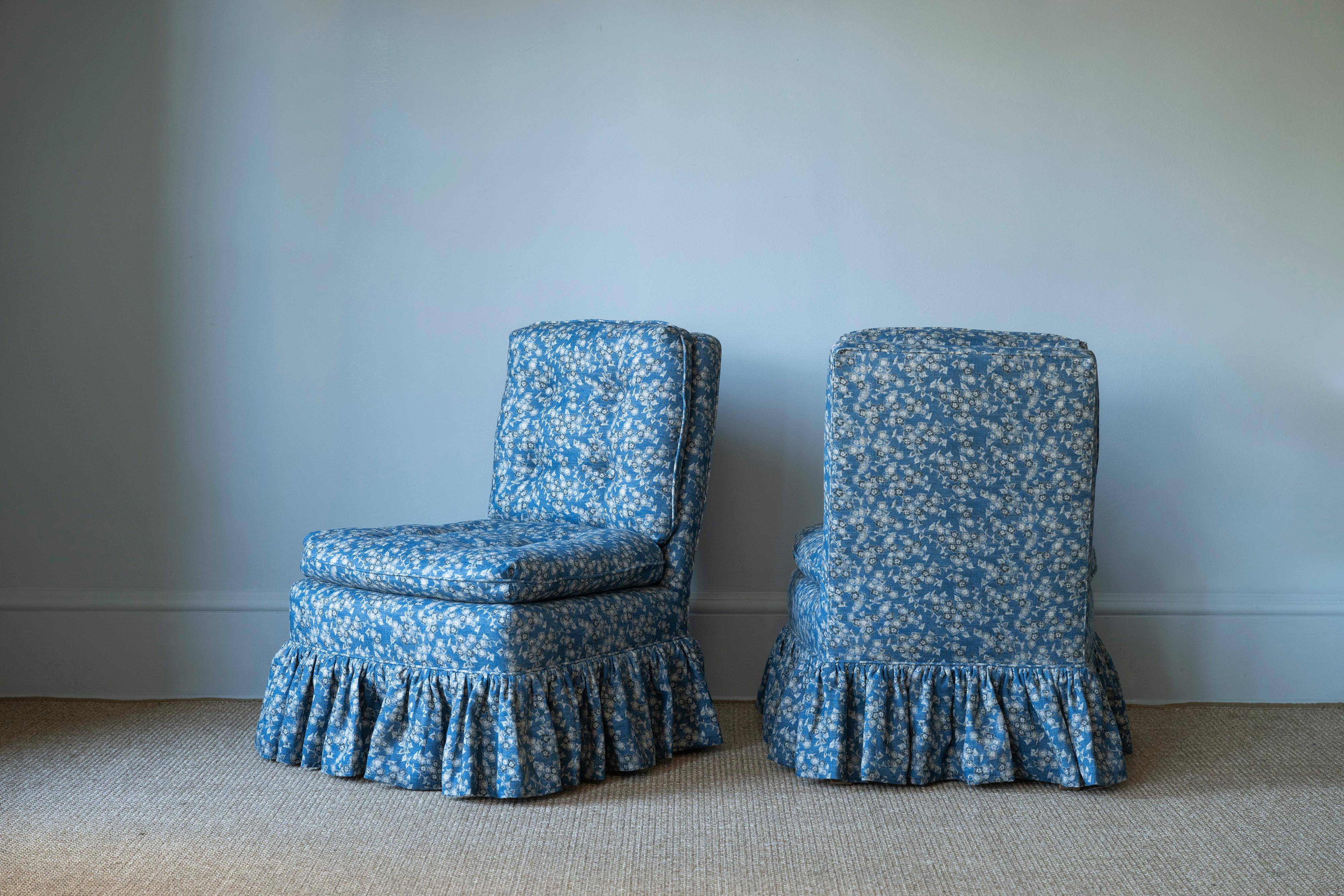 Pair of Blue Slipper Chairs For Sale 2