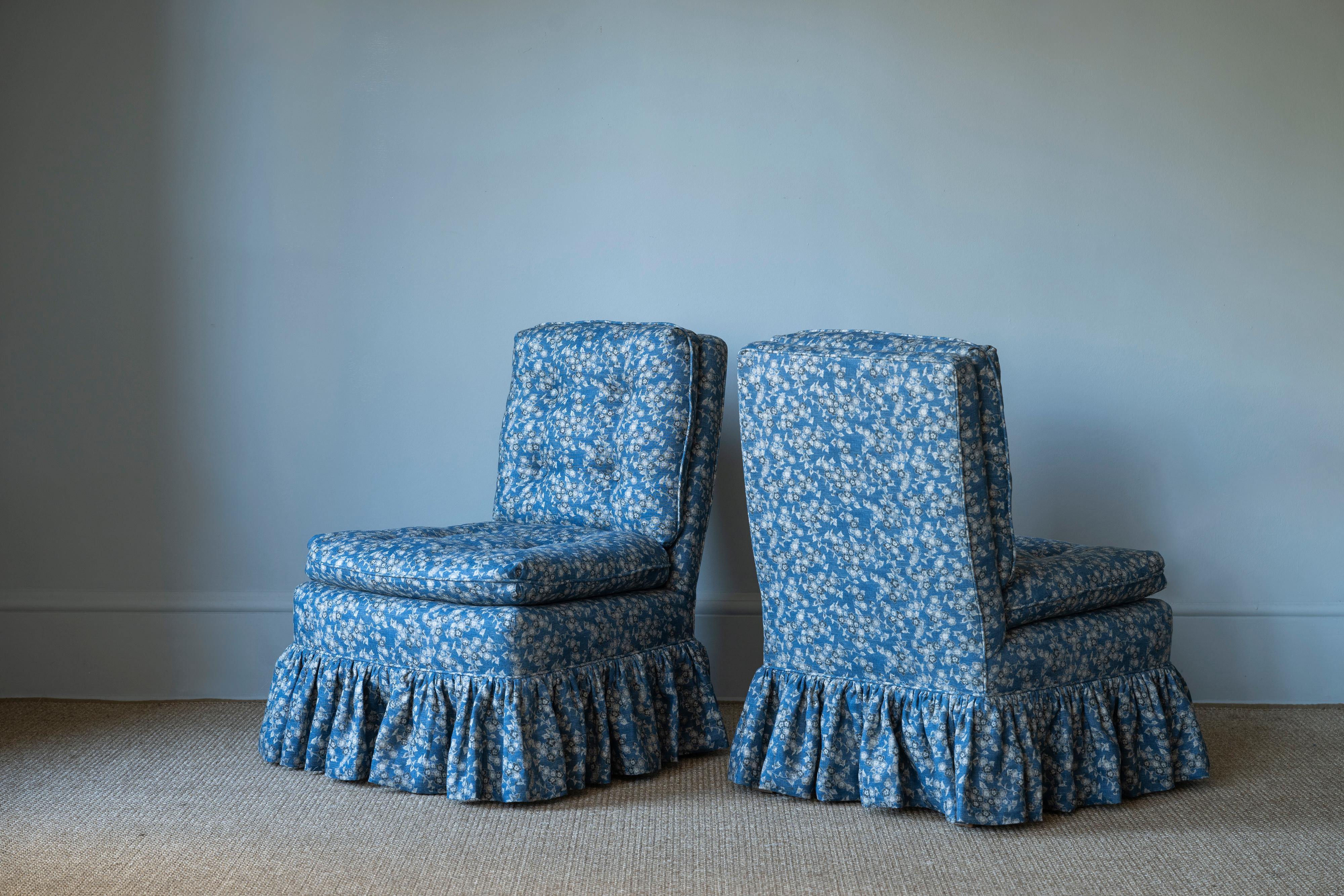 Pair of Blue Slipper Chairs For Sale 3