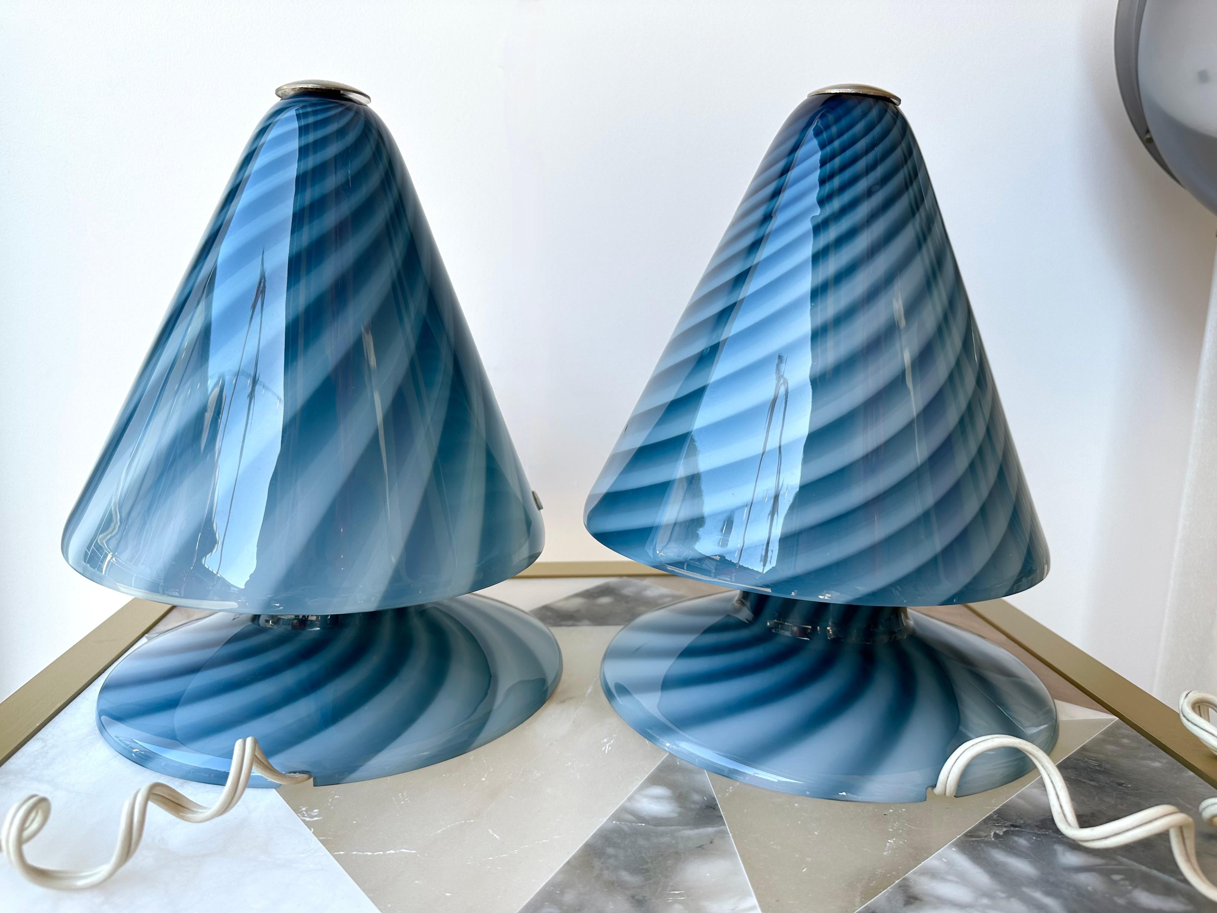 Pair of Blue Spiral Murano Glass Lamps by La Murrina, Italy, 1970s For Sale 3