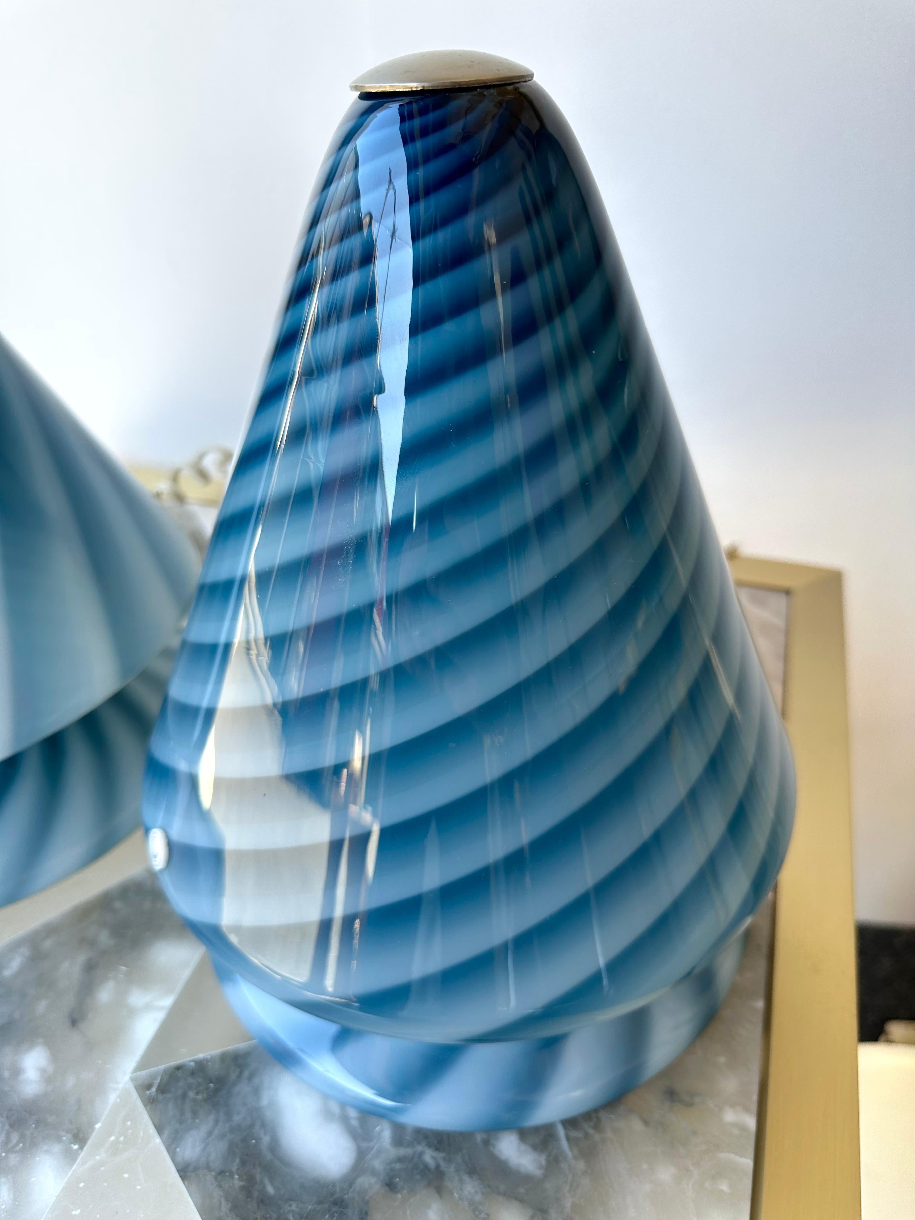 Coppia di lampade in vetro di Murano a spirale blu di La Murrina, Italia, anni '70 in vendita 4