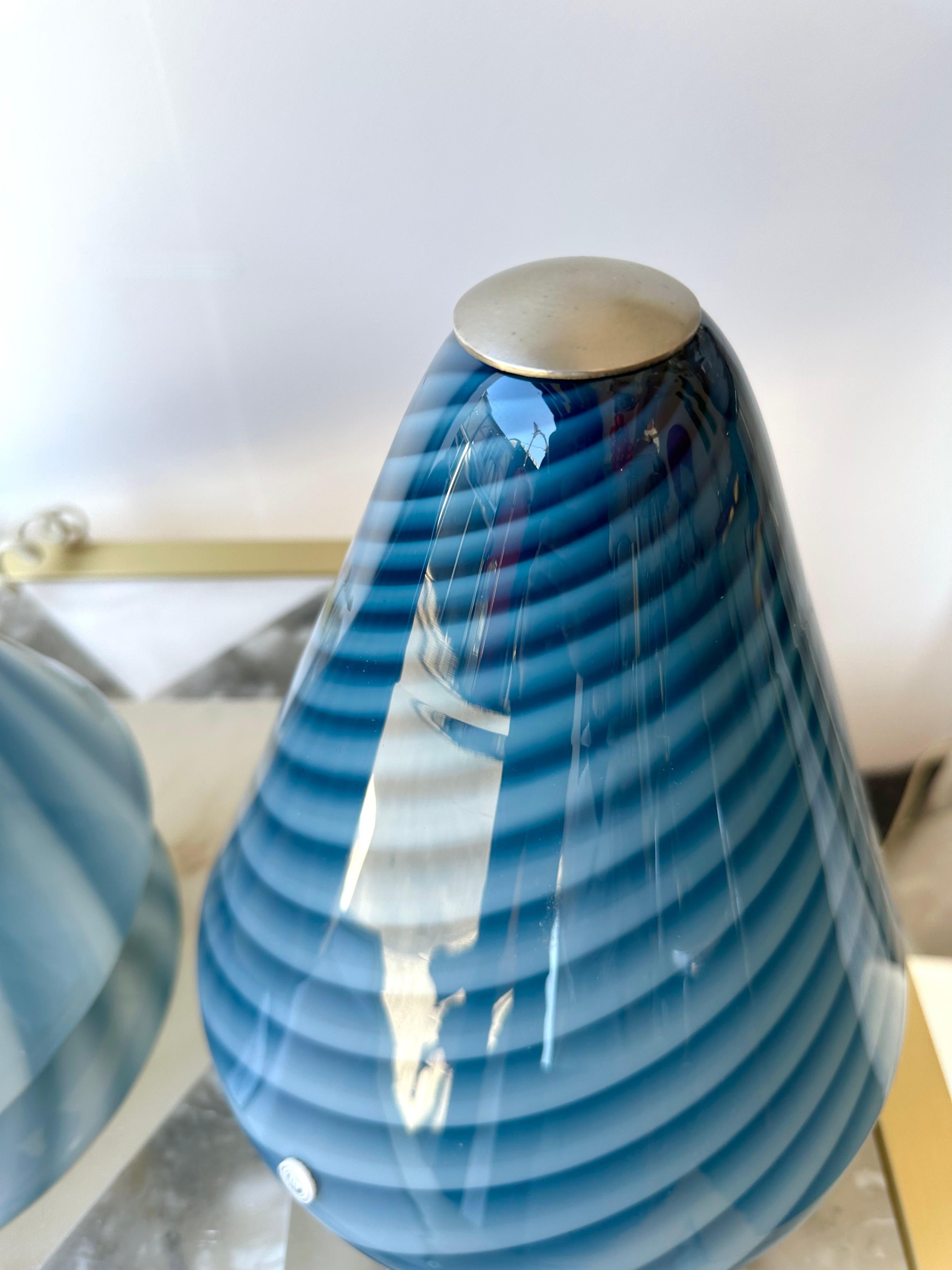 Coppia di lampade in vetro di Murano a spirale blu di La Murrina, Italia, anni '70 in vendita 5