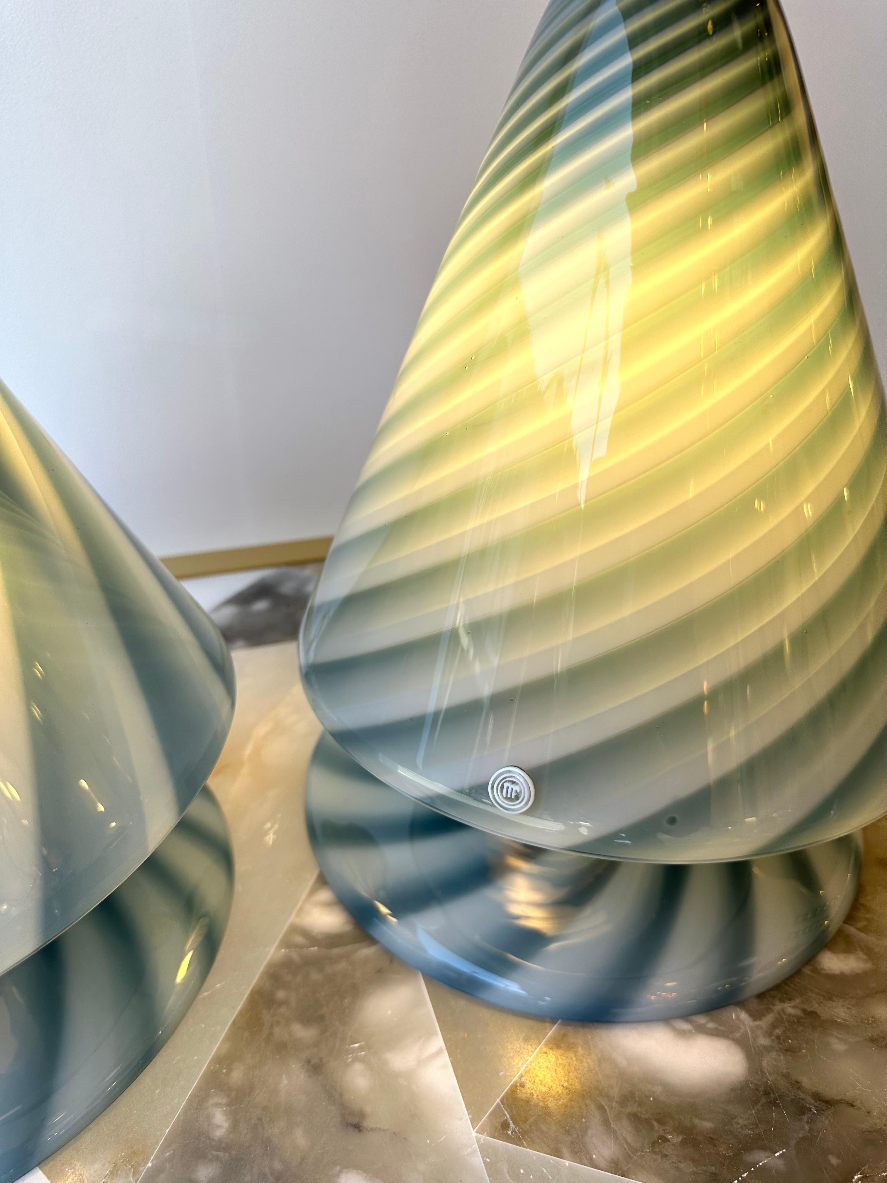 Italian Pair of Blue Spiral Murano Glass Lamps by La Murrina, Italy, 1970s For Sale