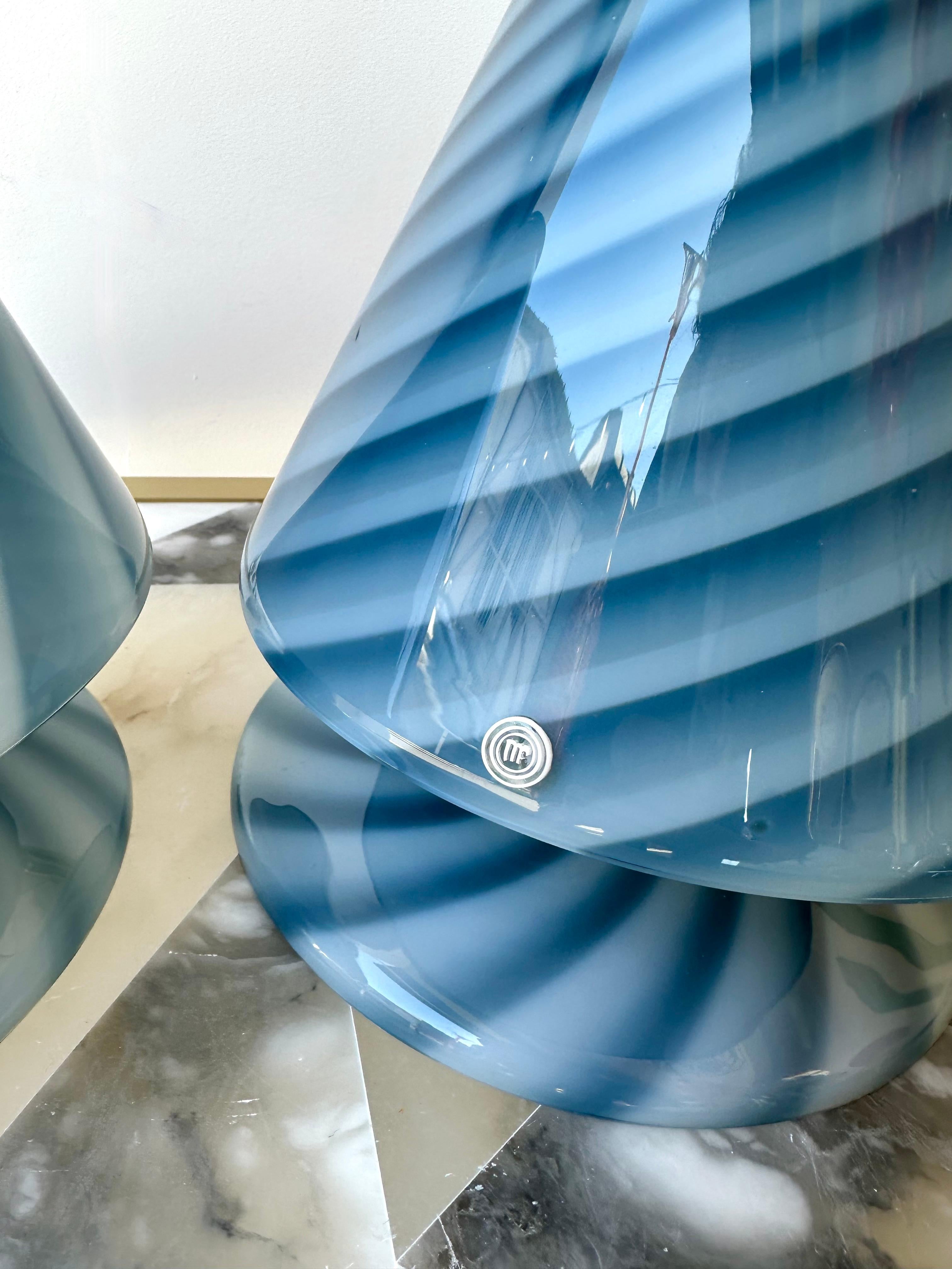 Paire de lampes en verre de Murano en forme de spirale bleue par La Murrina, Italie, 1970 en vente 1