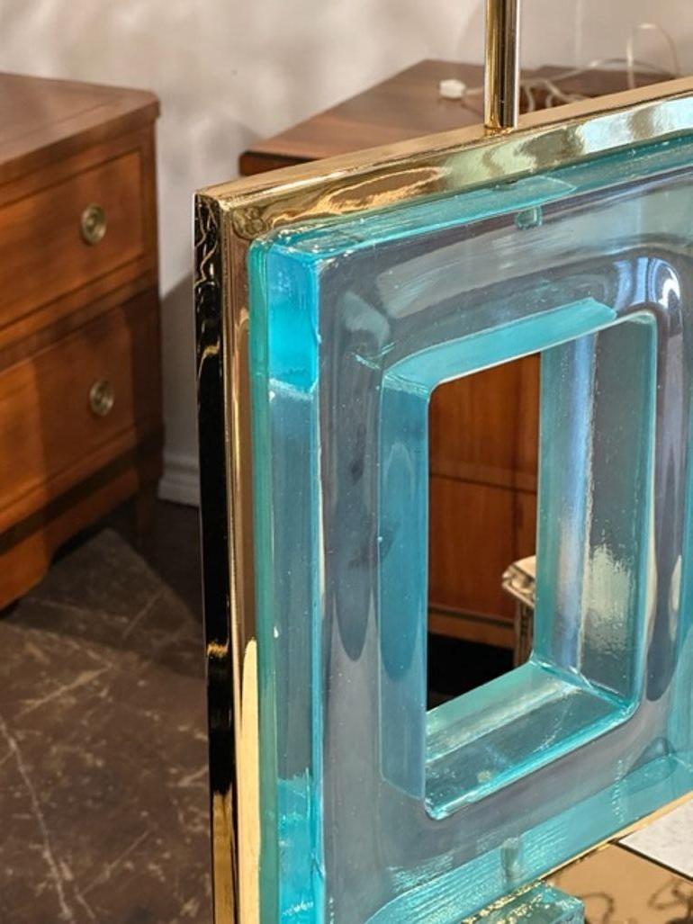 XXIe siècle et contemporain Paire de lampes carrées bleues en verre de Murano en vente