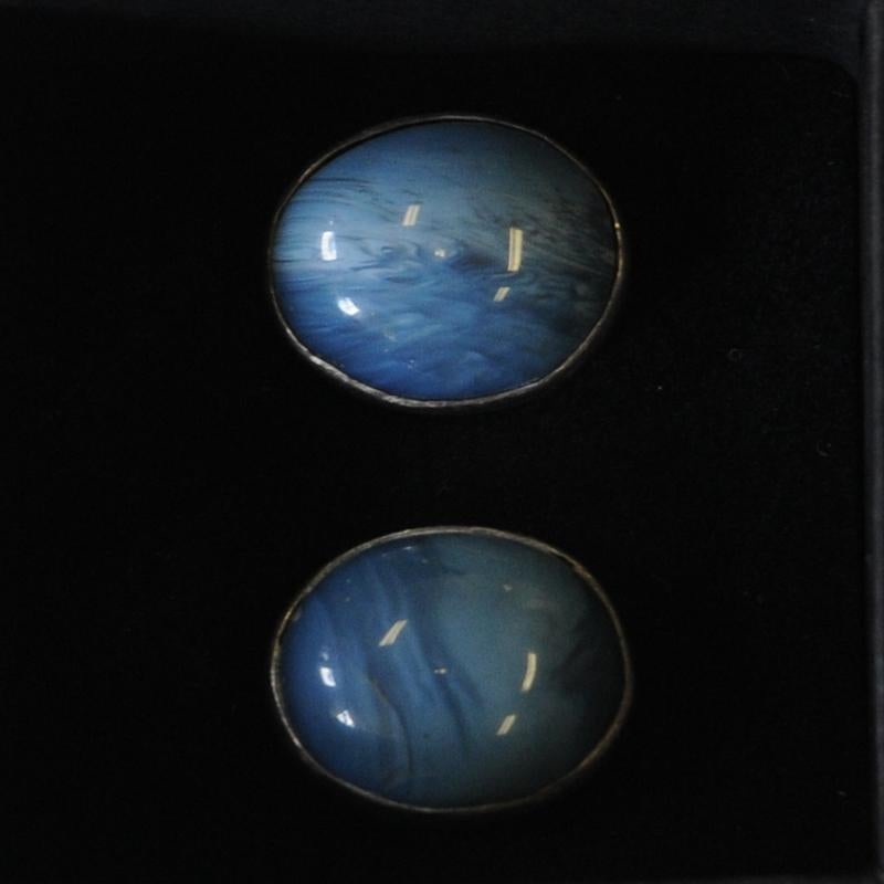 Scandinavian Modern Pair of Blue Stone vintage Silver Earrings by Asp AB, Sweden 1971