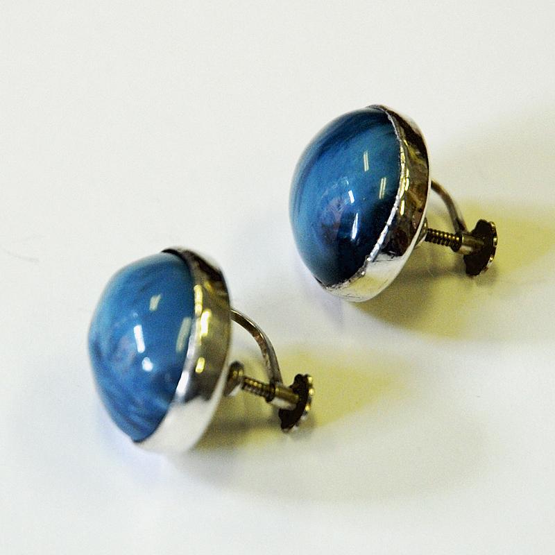 Swedish Pair of Blue Stone vintage Silver Earrings by Asp AB, Sweden 1971