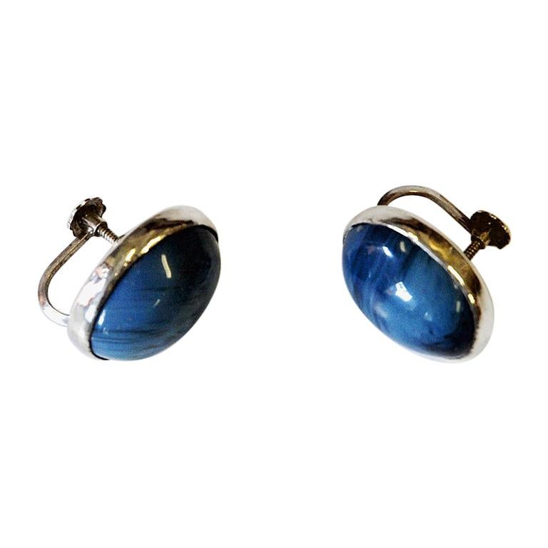 Pair of Blue Stone vintage Silver Earrings by Asp AB, Sweden 1971