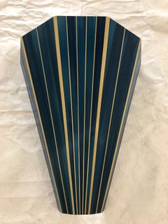 Pair of Blue Straw Marquetry Sconces, France