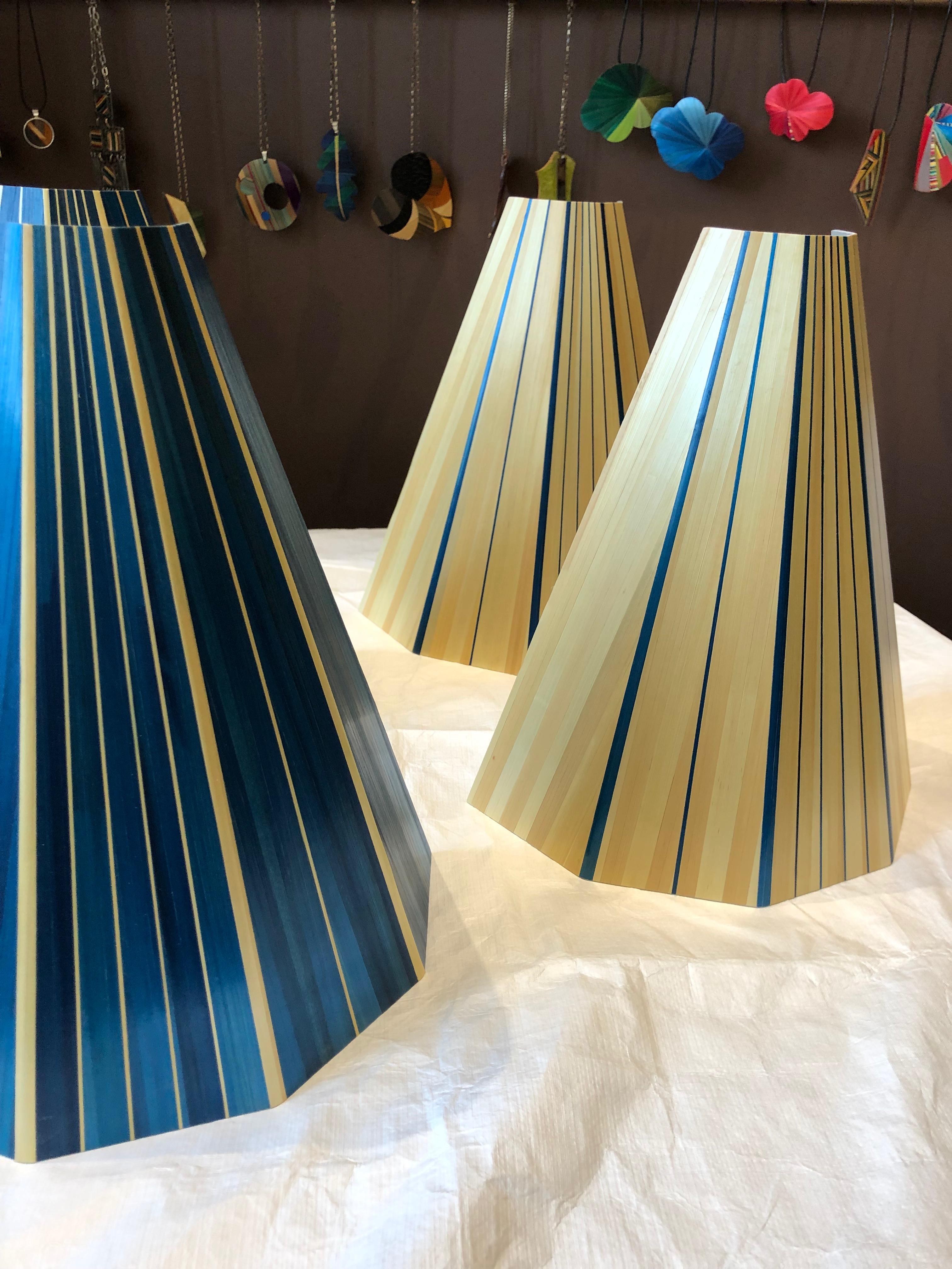 Contemporary Pair of Blue Straw Marquetry Sconces, France For Sale