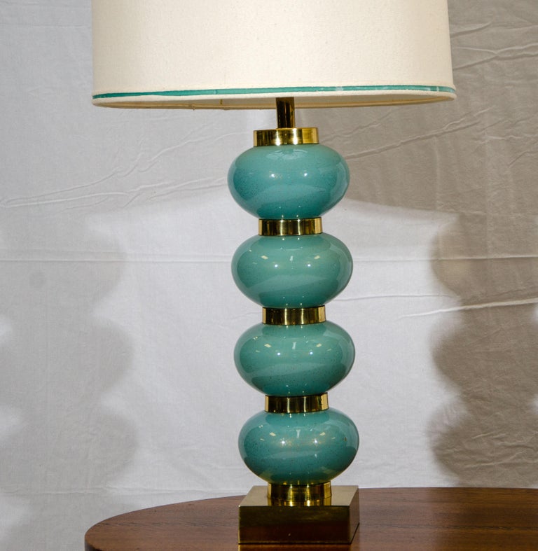 Pair of Blue Table Lamps, Original Shades For Sale at 1stDibs