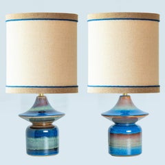 Pair of Blue Tiered Silhouette Ceramic Table Lamps by Soholm, Denmark 1960