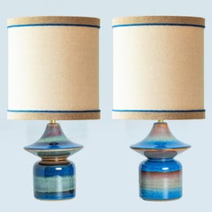 Pair of Blue Tiered Silhouette Ceramic Table Lamps by Soholm, Denmark 1960