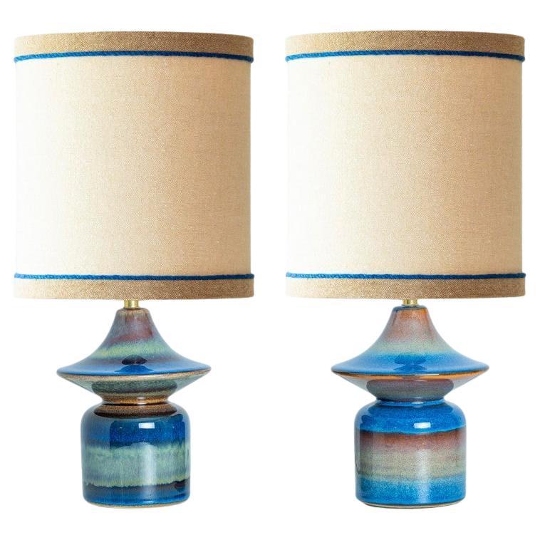Pair of Blue Tiered Silhouette Ceramic Table Lamps by Soholm, Denmark 1960