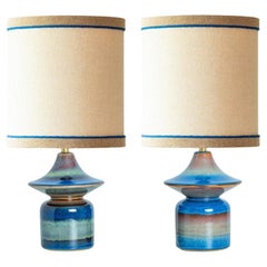Pair of Blue Tiered Silhouette Ceramic Table Lamps by Soholm, Denmark 1960