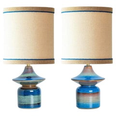 Pair of Blue Tiered Silhouette Ceramic Table Lamps by Soholm, Denmark 1960