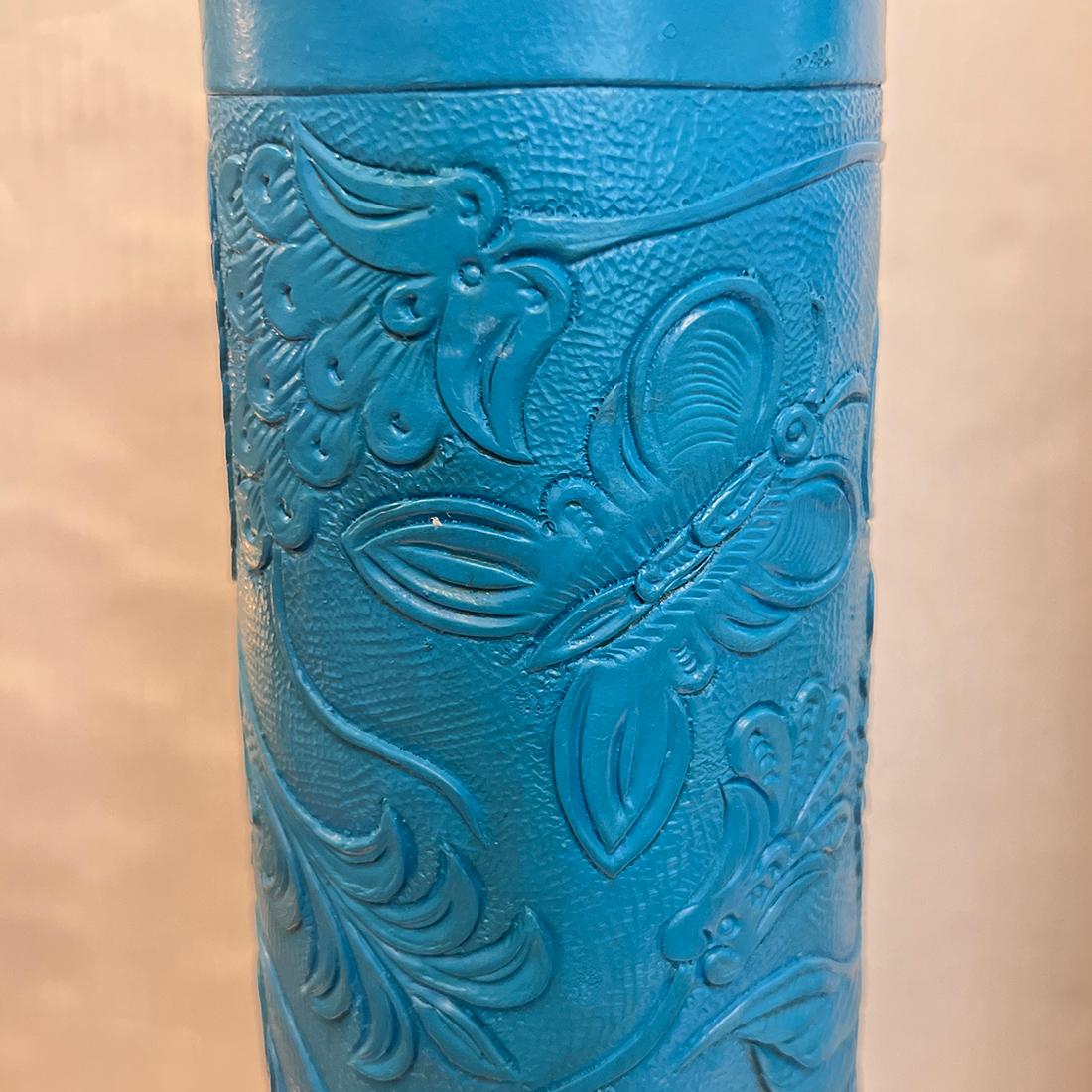 Paar blaue Lampen aus bearbeitetem Leder (Mitte des 20. Jahrhunderts) im Angebot