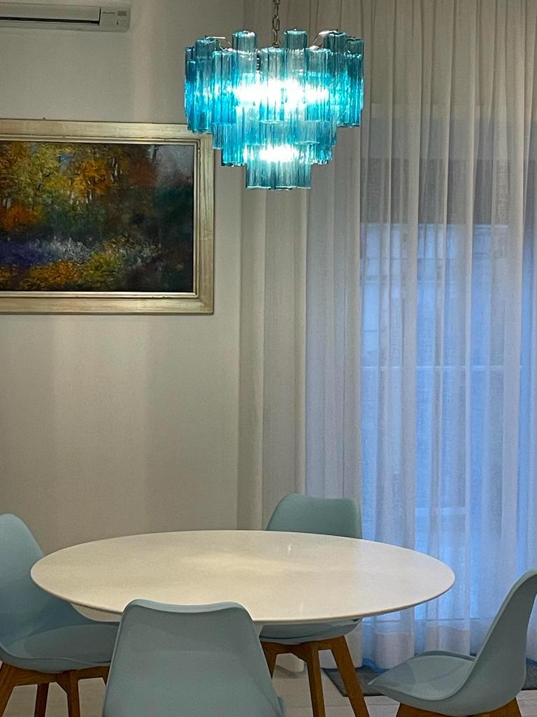 Mid-Century Modern Pair of Blue Tronchi Murano Glass Chandelier For Sale