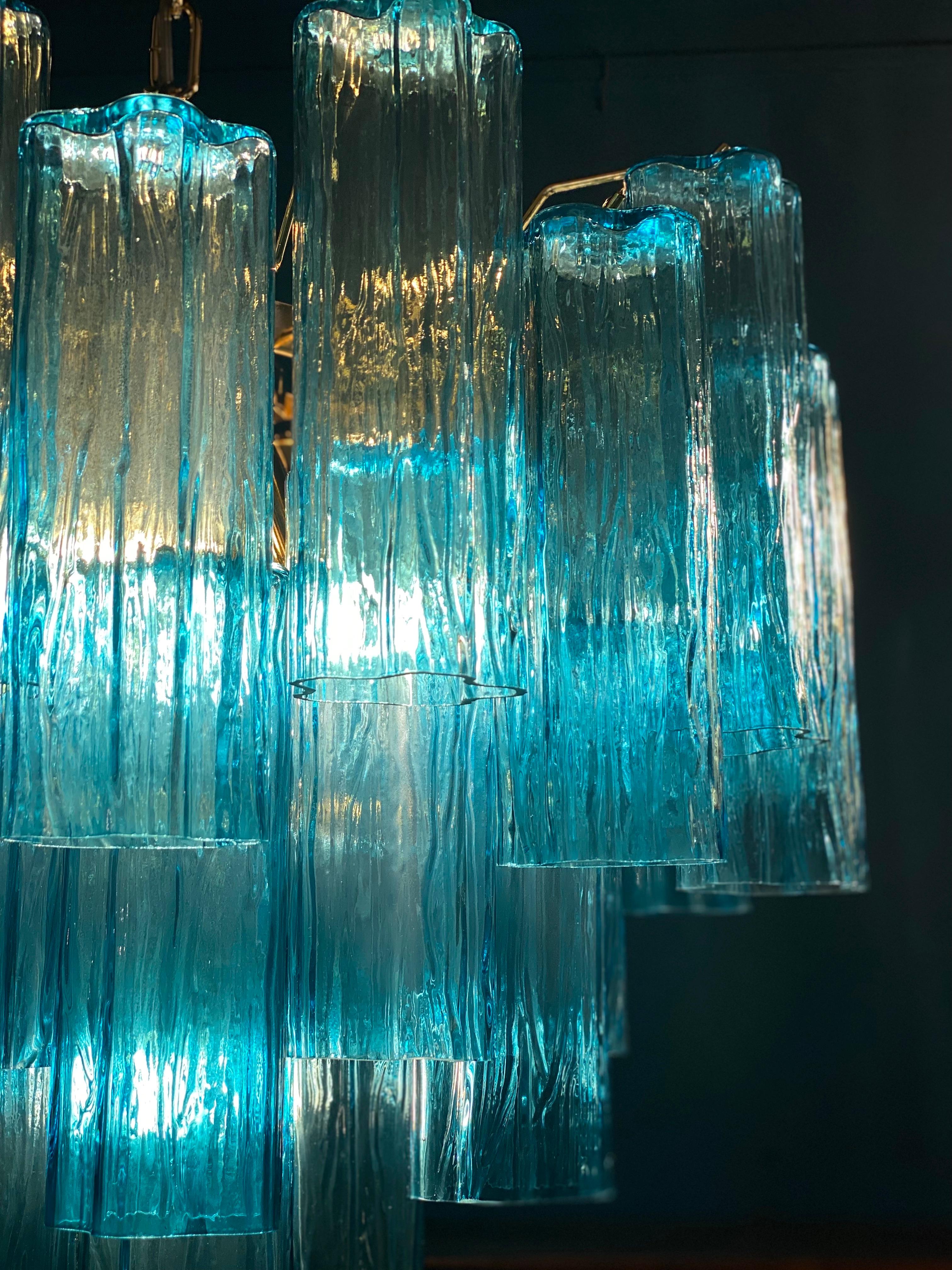 Italian Pair of Blue Tronchi Murano Glass Chandelier For Sale